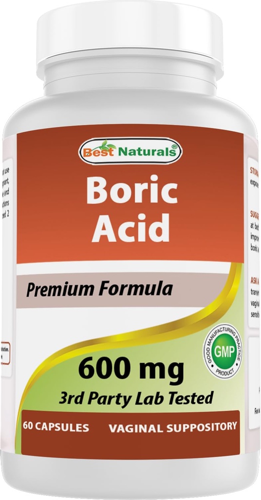 Best Naturals Boric Acid Vaginal Suppositories - Made in USA - USP Medical Grade Fine Powder, Easy Dissolve, Third Party Tested - 60 Count