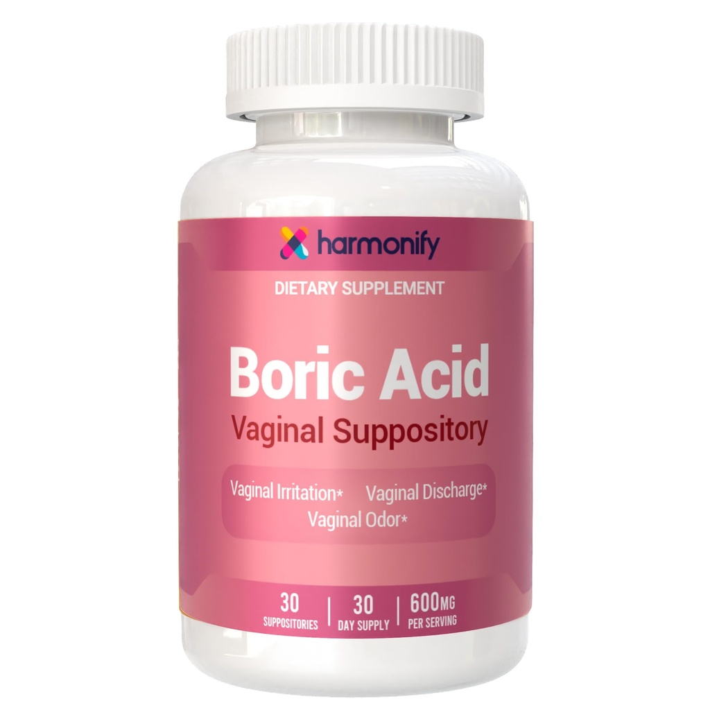 Boric Acid Suppositories for Women 600 mg, Pure Boric Acid pH Balance for Women & Vaginal Odor Control – 30 Suppositories, Made in USA