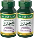 Nature's Bounty Lactobacillus Acidophilus Probiotic Supplement - Daily Probiotic for Women/Men Digestive Health,100 Million Organisms,Vegetarian,1 Serving per Day,120 Tablets,(Pack of 2)