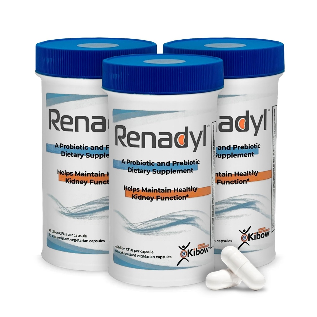 Renadyl Kidney Probiotic Supplement | Urea, Creatinine, & Uric Acid Support | 45 Billion CFUs | Clinically Tested, Non-GMO, & Made in USA, 180 Capsules (3 Bottles, 3 Month Supply)