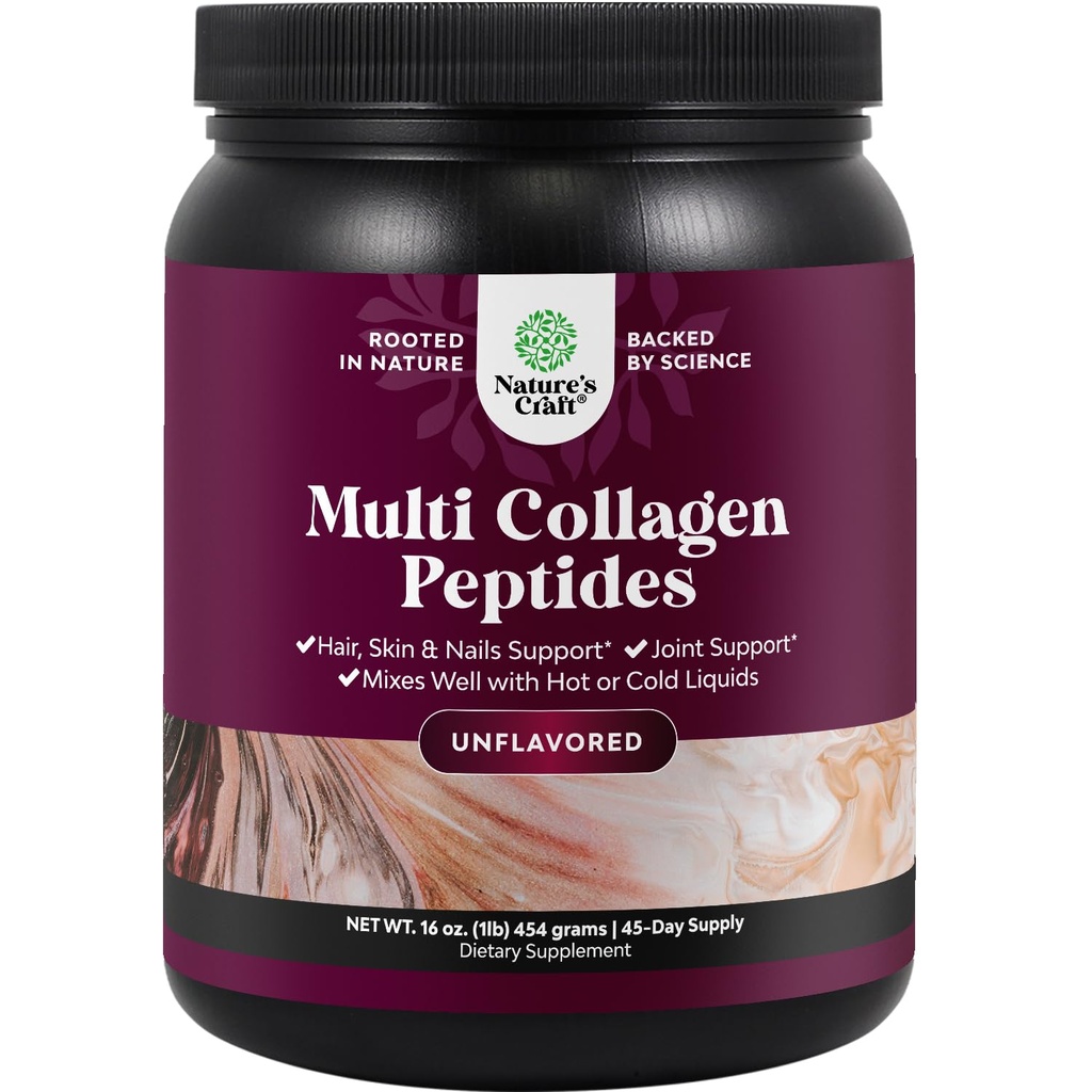 Naturalezas Artesanía Multi Collagen Protein Powder para Mujeres y Hombres - Keto Hidrolyzed Collagen Peptides 45 Servimientos Piel de pelo y uñas Vitaminas - Bovina Desarrollada Tipo 1 3 para Bono Soporte Conjunto