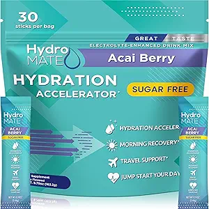 Electrolyte Powder Empaquetaduras de hidratación sin azúcar Black Cherry HydroMATE 30 Sticks