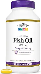 21st Century Fish Oil 1000 Mg Enteric Coated Softgels, 180Count
