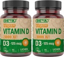 DEVA Vitamina D3 5000 UI, Suplemento Sunshine, 125 mcg de Vegan D3, Botella 90-Count (Pack of 2)