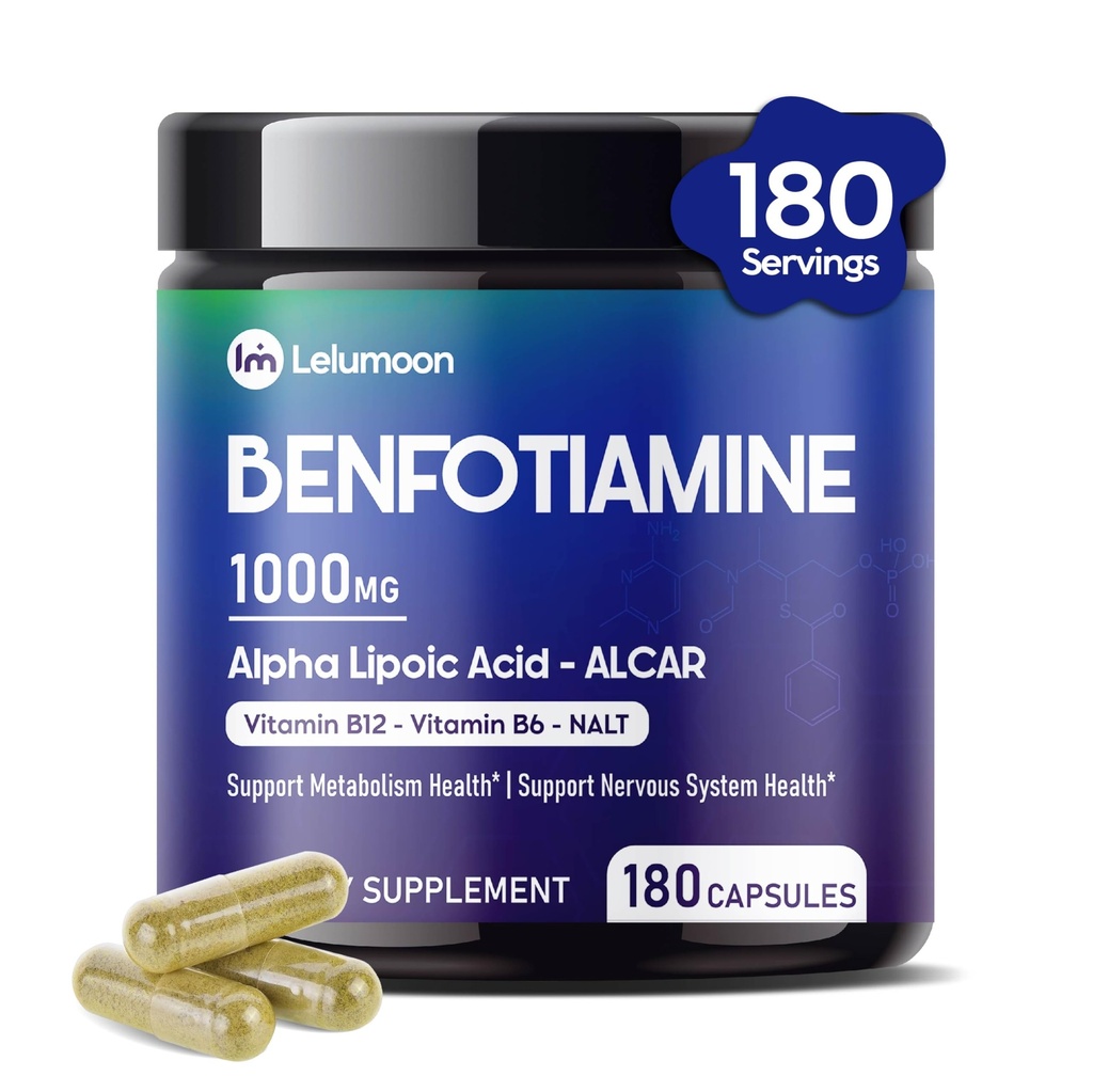 Premium Benfotiamine 990 mg with ALA, ALCAR, B12, Citicoline & NALT – Supports Energy Metabolism & Nerve Function – 180 Capsules