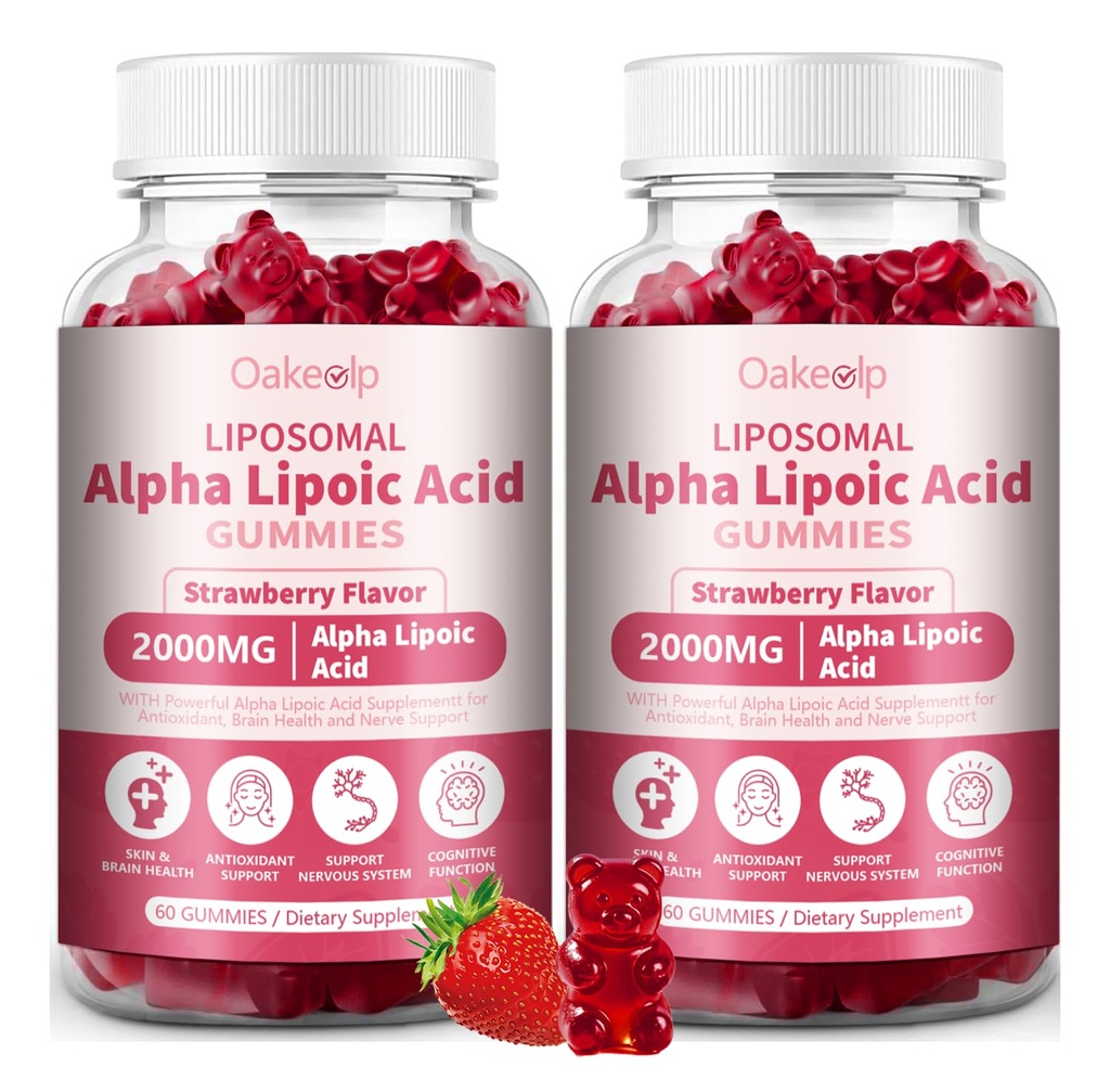 2 Pack Liposomal Alpha Lipoic Acid Gummies 2000mg Gummies,High Potency ALA Complex Biotin & Benfotiamine for Antioxidant, Brain Health and Nerve* Support,Liposomal Enhance 98% Absorption