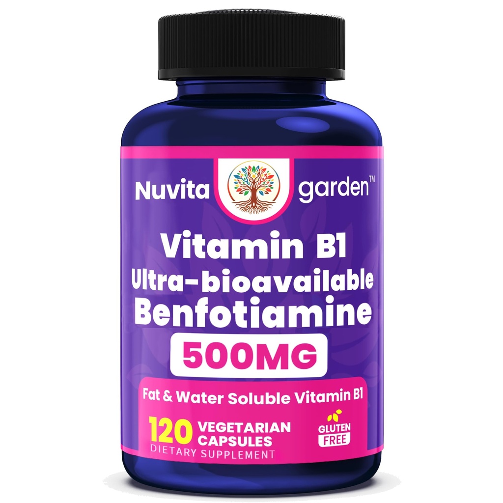 Benfotiamine, Fat Soluble Vitamin B1, Supplement Support for Nervy & Cognitive Performance - Enhances Healthy Circulation 120 Capsules