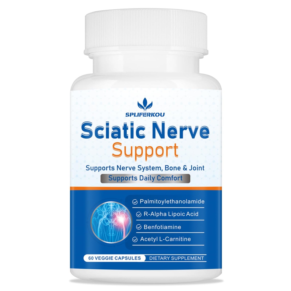 Sciatic Nerve Support Supplement, Advanced Sciatic Nerve Support Formula with Pea, Alpha Lipoic Acid, Benfotiamine, 60 Capsules