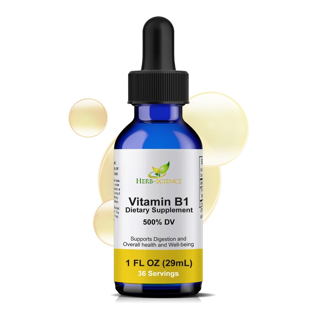 Vitamin B1 Liquid Drops – Thiamine Supplement, High Potency 500% DV, 36 Servings, 1 fl oz