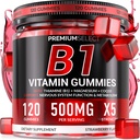 Vitamin B1 Gummies – Sugar-Free Thiamine Supplement with CoQ10 & Magnesium – B1 Gummies for Adults – 120 Gummy Supplement, 2-Month Supply