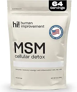 Pure MSM Powder | Organic Sulfur Powder for Skin, Hair, and Nails | Cellular Detox, Joint Health, Immune Boost, & Increased Energy | 99.9% Pure MSM Supplement | Made in the USA, 0g Sugar (64 Servings)