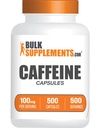 BulkSupplements.com Caffeine 100mg Capsules - Suplementos de cafeína, Caffeine Pills 100mg - para el soporte energético, 1 cápsula de cafeína por servicio, 500 cápsulas (Pack of 1)