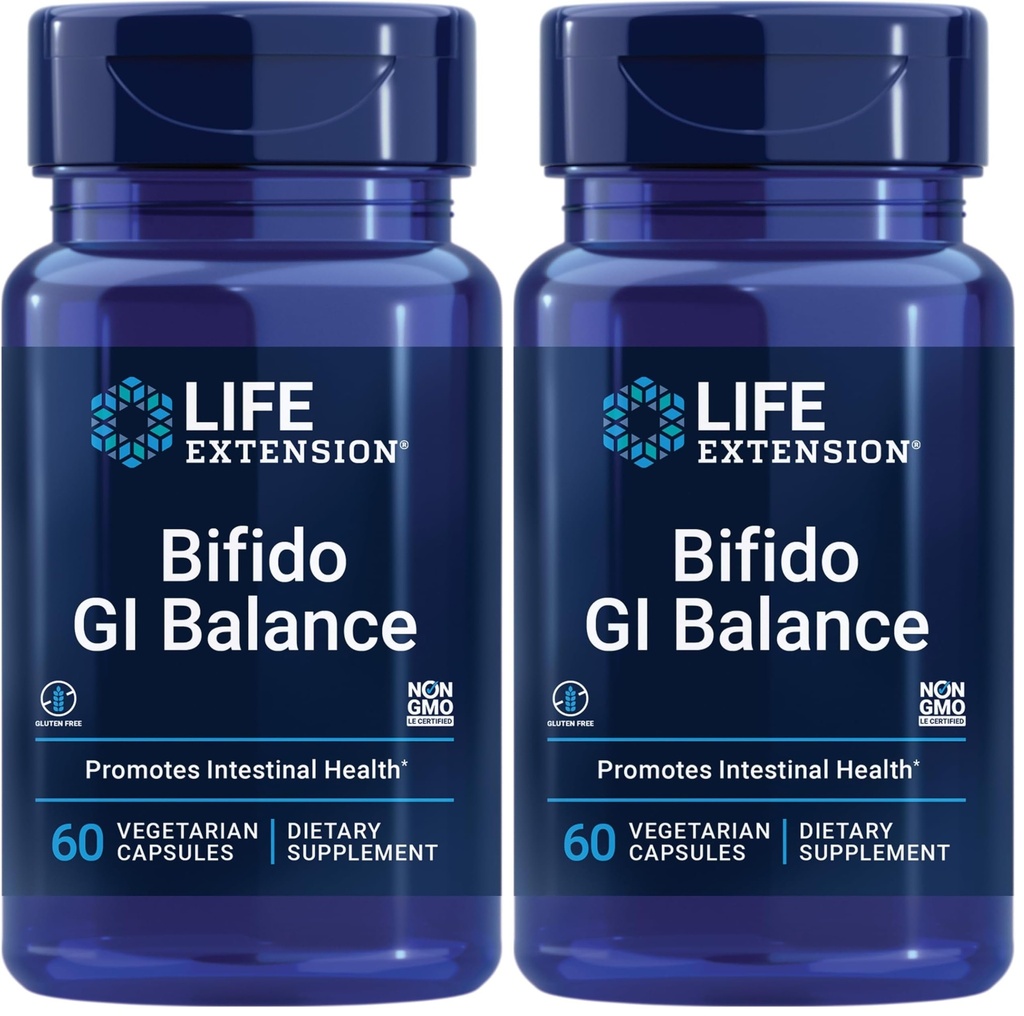Life Extension Bifido GI Balance,probiotics,Bifidobacterium longum BB536® (2 Billion CFU),Support Healthy Gut & Digestive Health,Gluten-Free,Non-GMO,Vegetarian,60 Capsules,(Pack of 2)