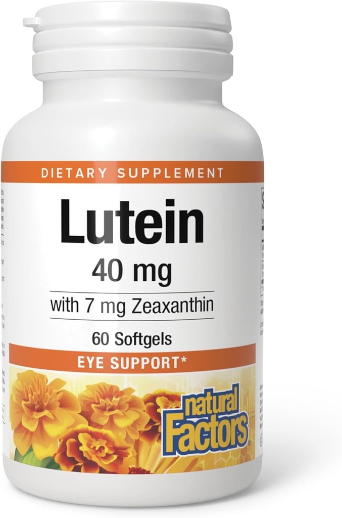 Factores naturales, Lutein 40 mg, Apoyo Antioxidante para los ojos sanos y la piel con Zeaxanthin, 60 Softgels