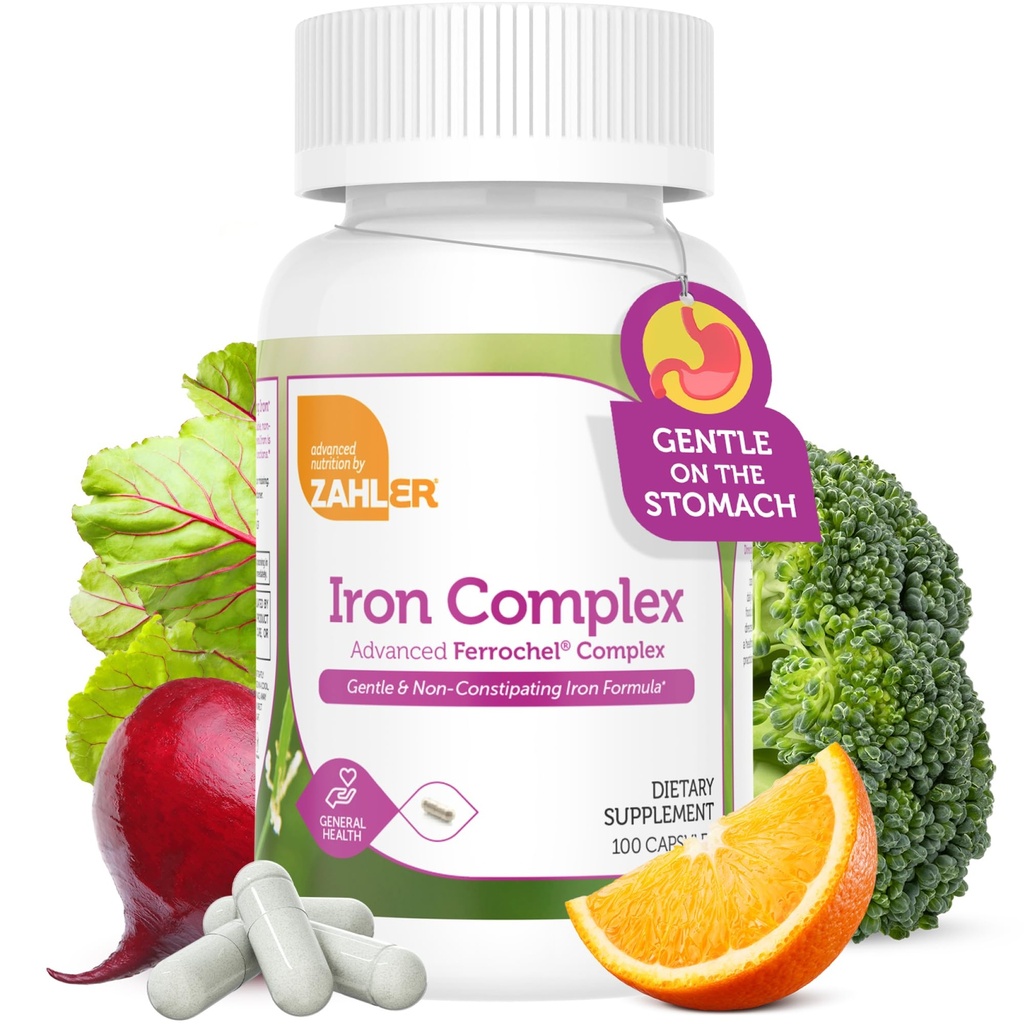 Zahler - Iron Supplement with Vitamin C - Capsule Iron Pills for Women and Men - High Absorption, Easy on Stomach, Kosher Ferrous Iron Supplements with Vitamins C, B12, Folate & More - 100 Count