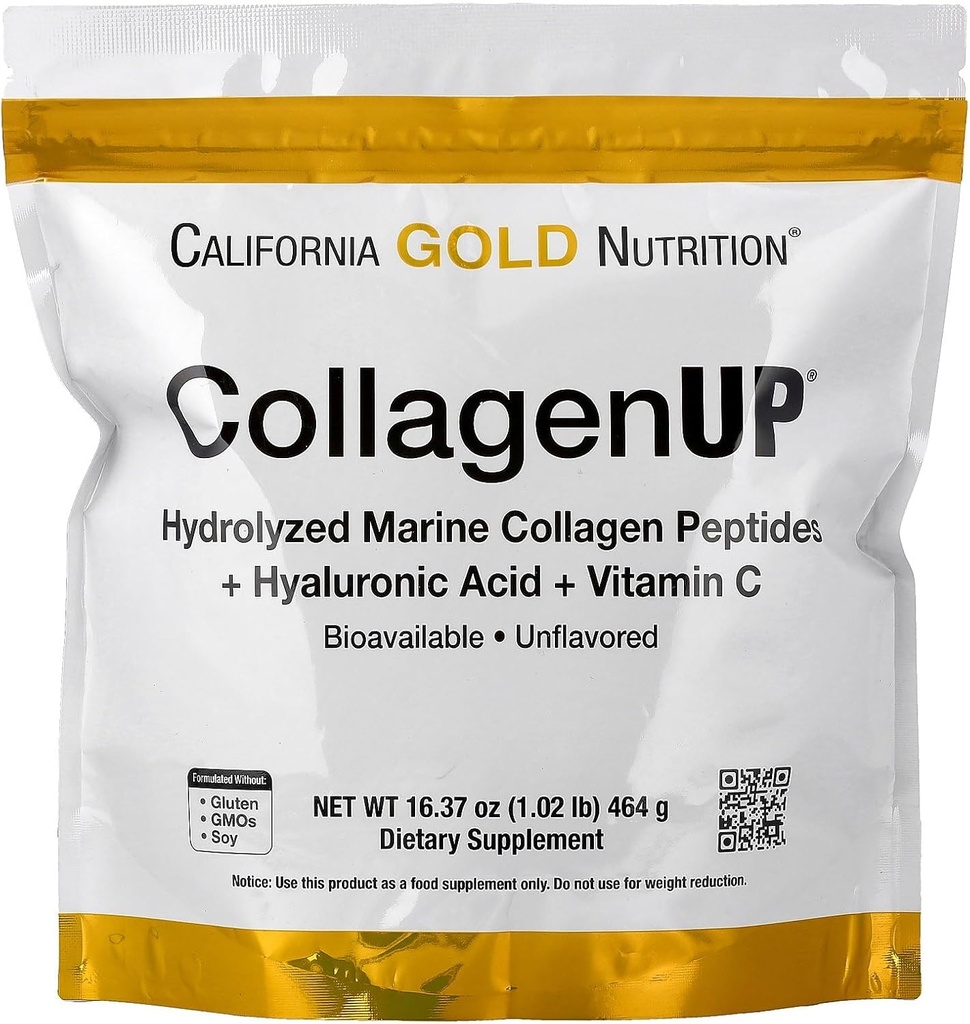 California Gold Nutrition CollagenUP®, Hydrolyzed Marine Collagen Peptides with Hyaluronic Acid and Vitamin C, Unflavored, 1.02 lb (464 g)