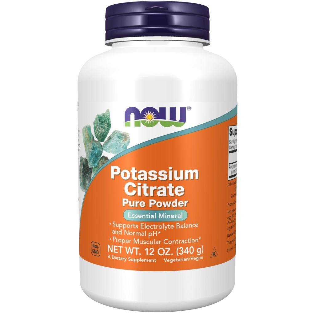 AHORA Suplementos de alimentos, Polvo de Citrato de Potasio, soporta equilibrio electrolito y pH normal*, Mineral esencial, 12 onzas