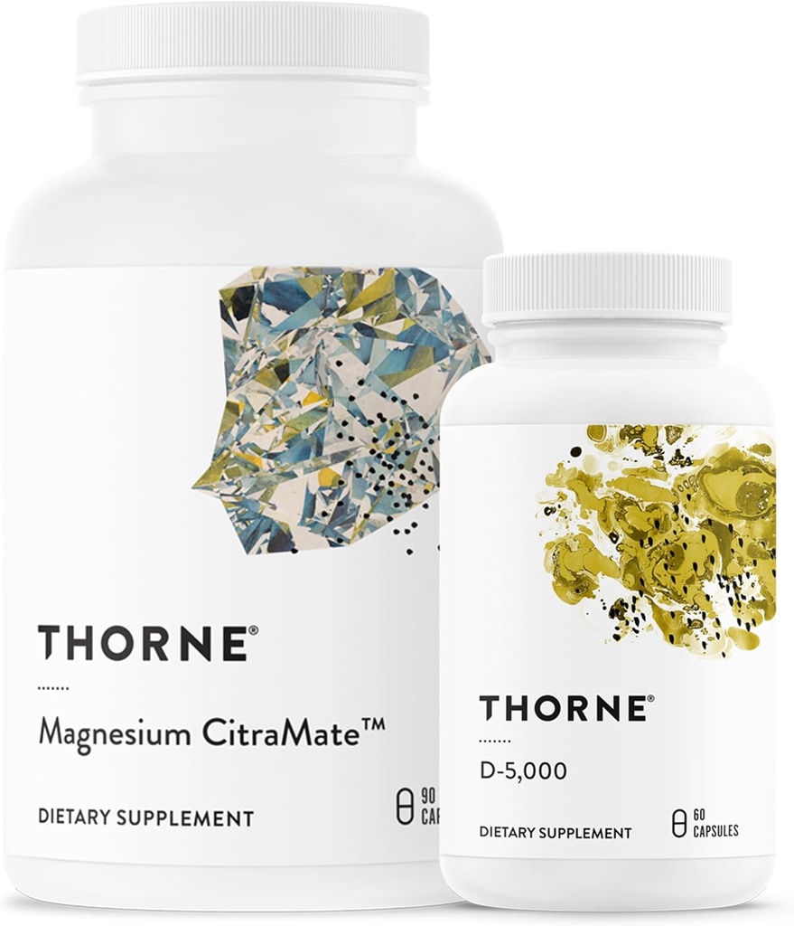 THORNE - Magnesium CitraMate & Vitamin D-5000 Duo - Heart, Bones, Muscles - 60 to 90 Servings