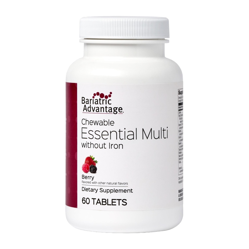 Bariatric Advantage Chewable Essential Multivitamin Without Iron - 200 DV of Key Nutrients - Trace Mineral Support* - Multivitamins for Bariatric Patients - Berry - 60 Count
