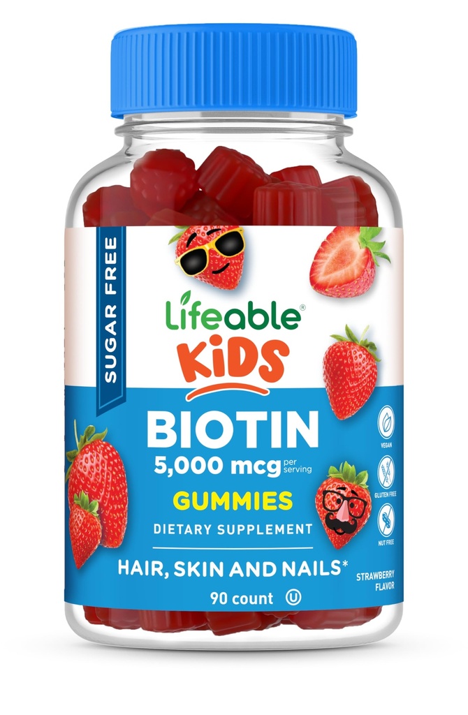 Vida útil Azúcar Niños gratis Biotina Gummies ← 5000mcg ← Gran Tasting Biotin Suplemento ← Biotin Gummies for Hair Growth, Skin and Nail Health ← Hair Vitamins for Kids, Boys, Girls  durable 90 Gummies