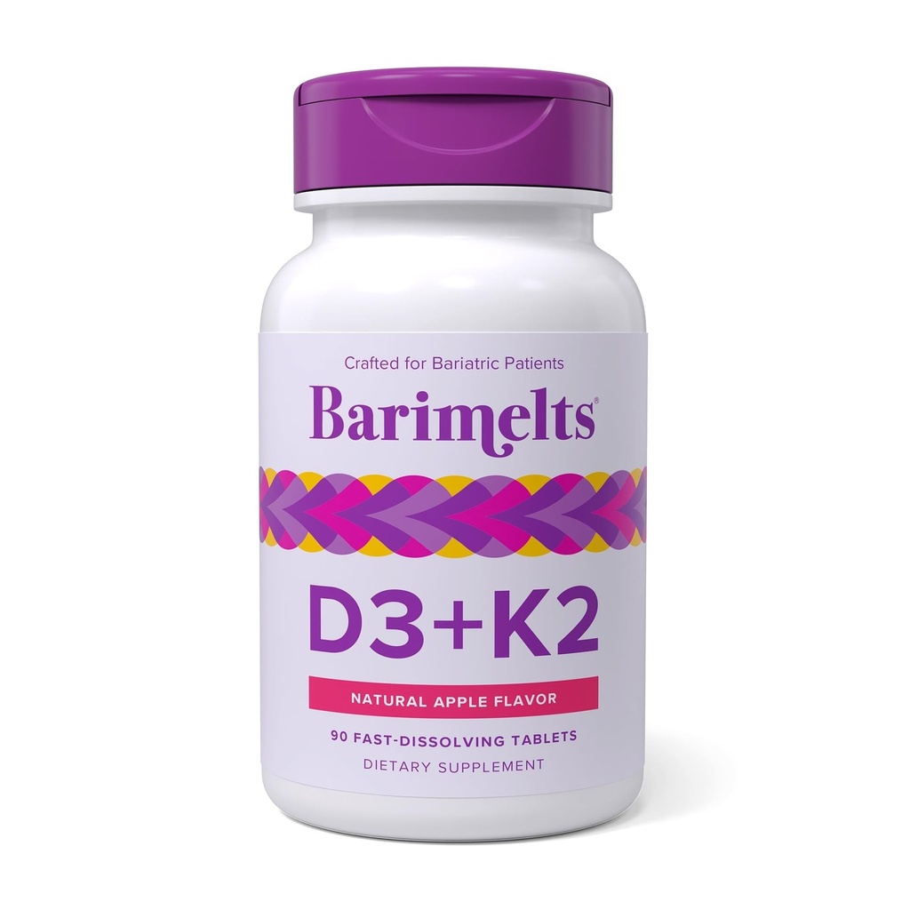 BariMelts Vitamin D3 K2-90 Fast-Dissolving Tablets (3-Month Supply) - Bariatric Vitamins for Women with Vitamin D3 5000 IU and K2 as MK-7, Natural Apple Flavor