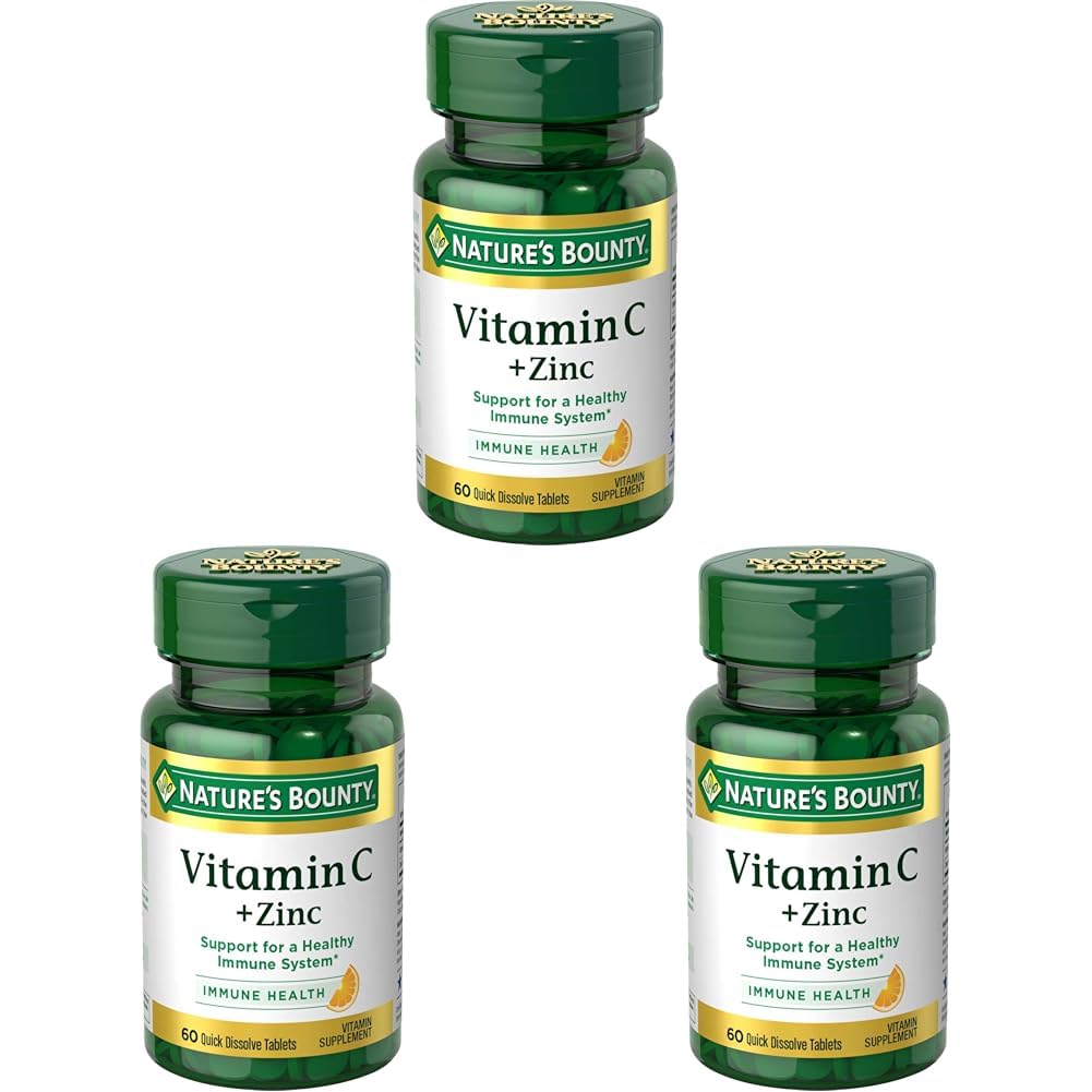 Nature's Bounty Vitamin C + Zinc, Vitamin Supplement, Supports Immune Health, 60 mg, 60 Tablets (Pack of 3)