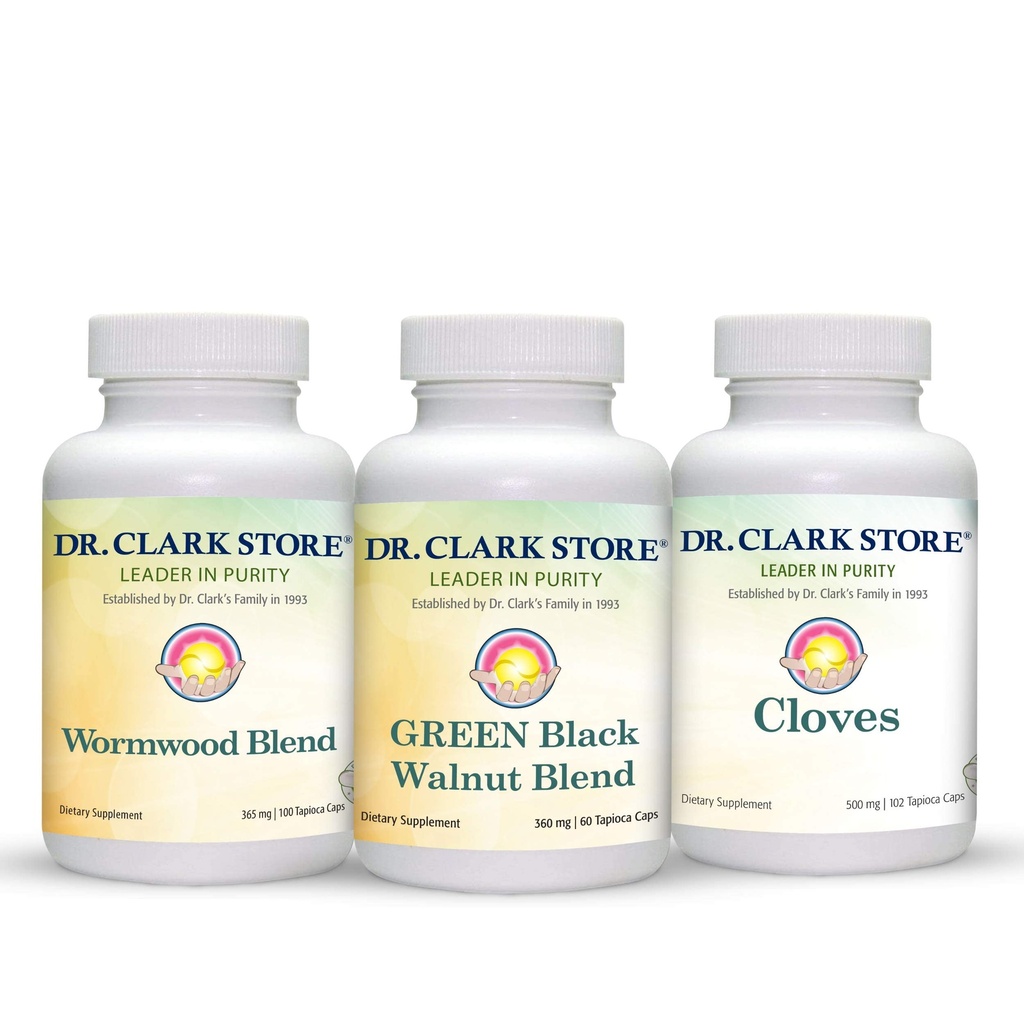 Dr Clark Store Intestine Support & Cleanse Kit - with Freeze-Dried Green Black Walnut Hulls, Wormwood, and Cloves-Helps Maintain Optimum Intestinal Function - Vegetarian Capsules