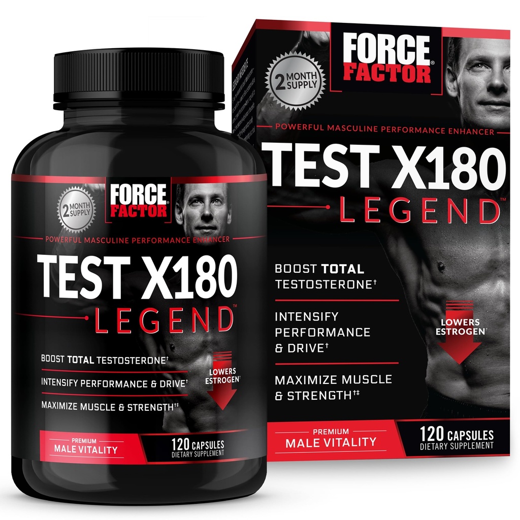 Test X180 Legend Testosterone Booster for Men to Build Muscle & Strength, Performance, Testosterone Supplement for Men’s Health, Testosterone Support, Force Factor, 120 Capsules