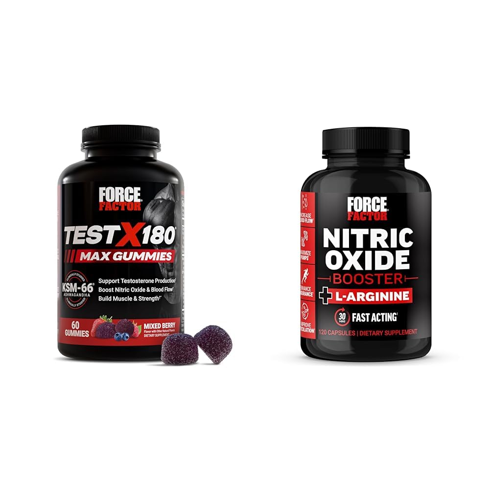 Force Factor Test X180 Max Gummies, Testosterone Booster Supplement for Men, Nitric Oxide Booster, Enhance Endurance, Improve Circulation, 120 Capsules