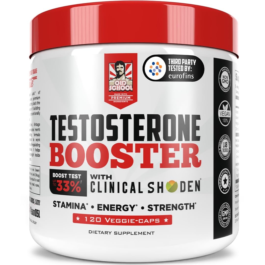 Old School Labs Testosterone Supplement for Men – Shoden® Ashwagandha + Tongkat Ali & Maca Root – Max Potency Test Booster for Muscle, Strength, Drive & Stamina – 120 Veggie Caps