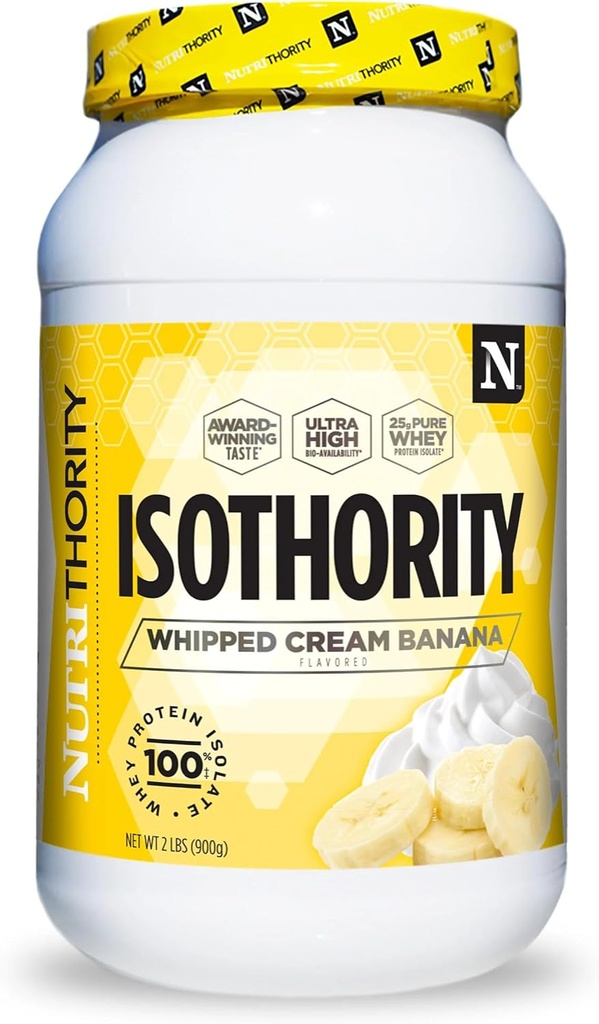 Isothority Whey Protein Isolate, Whipped Cream Banana, 2 lb - Ultra Absorbable Aminoácidos de cadena ramificados (BCAA) Polvo con 25g Proteína por servicio, bajo carbohidrato - Construir músculo &amp; Acelerar recuperación