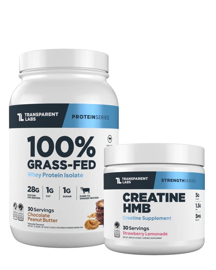 Laboratorios Transparentes Grass-Fed Whey Protein Isolate (30 Servings, Chocolate PB) & Creatine HMB (30 Servings, Strawberry Lemonade)