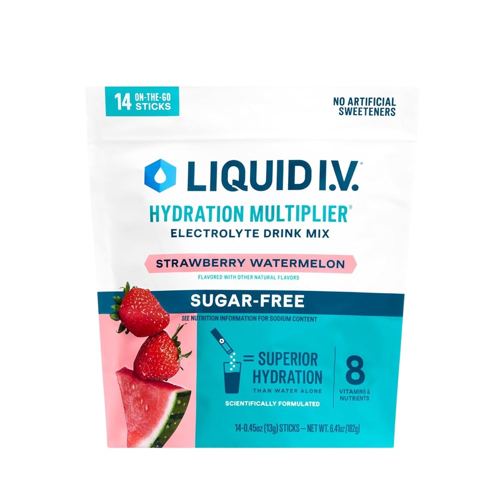 Liquid I.V.® Hydration Multiplier Sugar-Free - Strawberry Watermelon | Electrolyte Powder Drink Mix | 1 Pack (14 Servings)