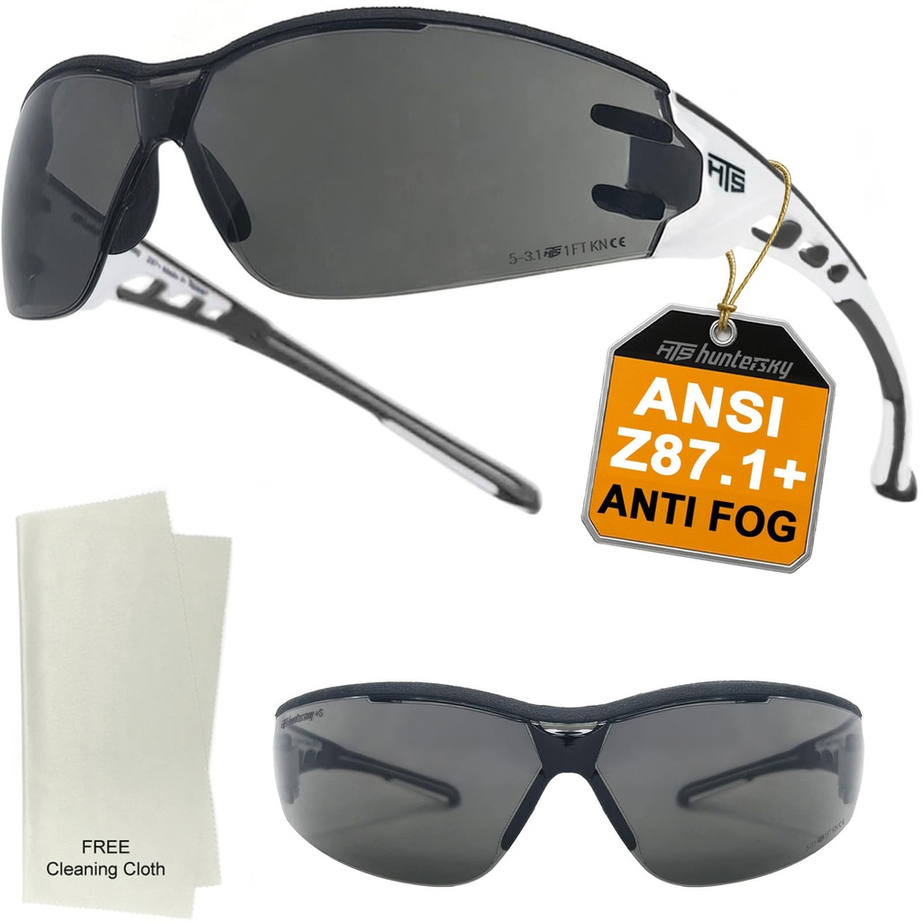 HTS HUNTERSKY Super Flexible Lightweight Anti Fog Wrap-Around U6 Clear Shooting Safety Glasses with ANSI Z87.1 Scratch Resist