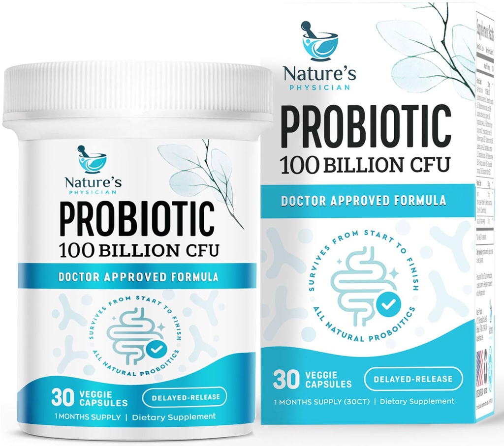 Nature's Physician Probiotics - 100 Billion CFU Per Capsule - 16 Strains + Prebiotics - Best Probiotic Supplement for Women & Men - Supports Immune, Digestive Health, Constipation & Gas - 30 Capsules