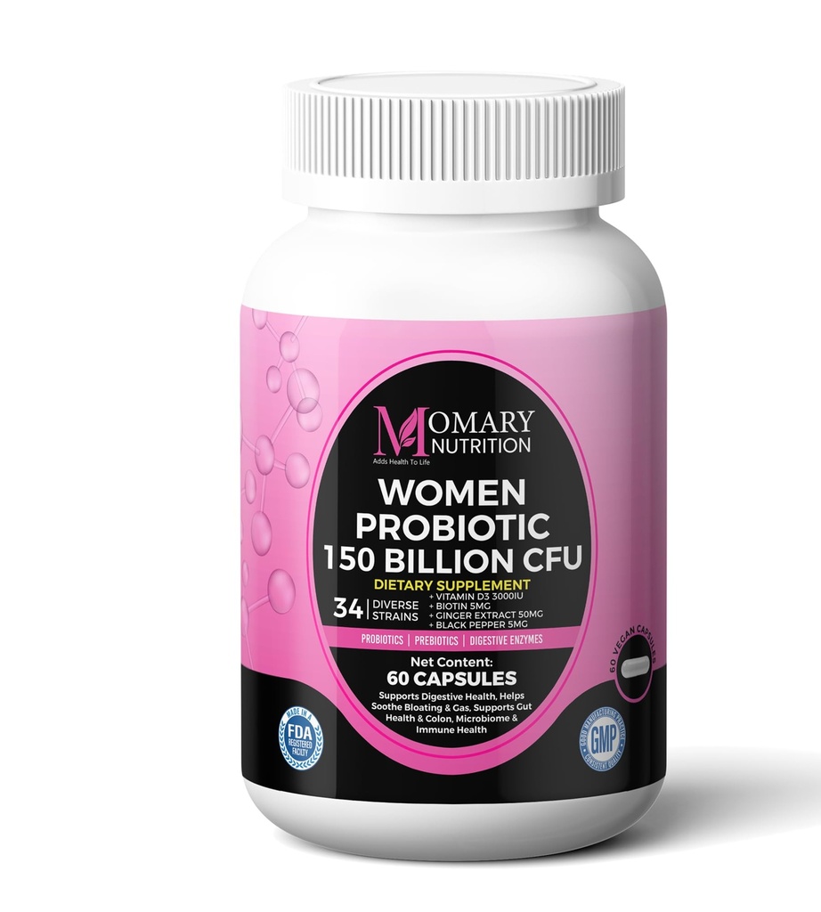 9-in-1 Bio Cultures Complex for Women – 150 Billion CFU Probiotics with 34 Diverse Strains, Organic Prebiotics, Postbiotics, Digestive Enzymes & Biotin – Supports Digestive Balance & Gut Microbiome