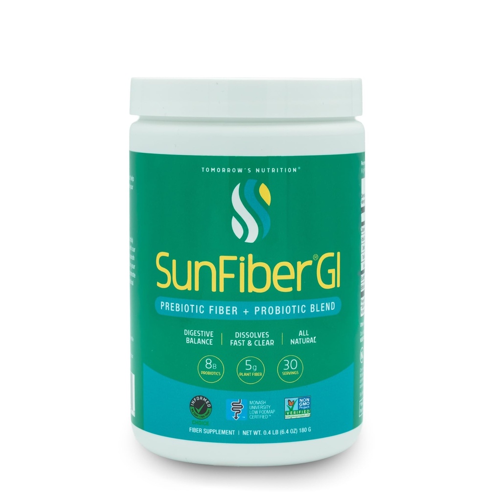 Tomorrow's Nutrition Sunfiber GI, Prebiotic Fiber & Probiotics, 5g Prebiotic Fiber & 8 Billion Probiotics Per Serving, Low FODMAP, 30-Day Supply, 30 Day