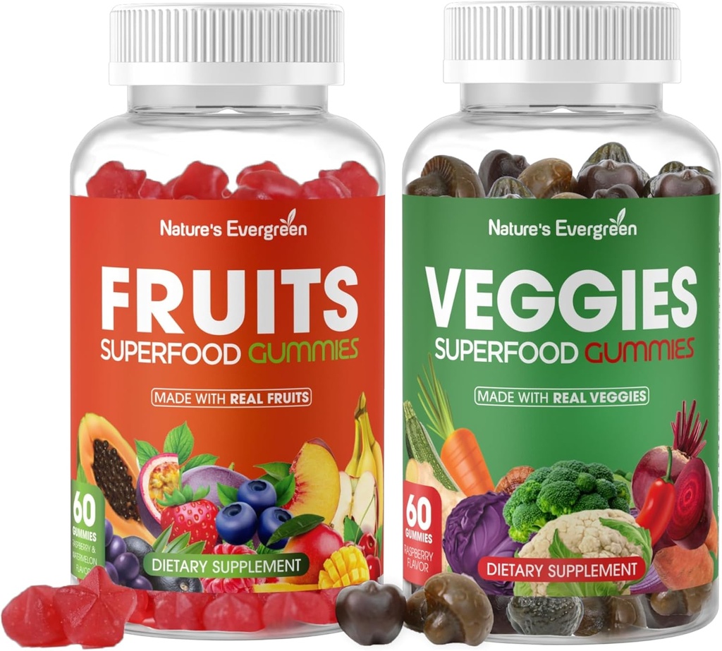 Frutas y verduras Superfood Gummies Suplemento - Frutas y verduras Gummy - Nature Vitamins Nutritional Balance, Vegan, Non-GMO, Gluten-Free - (Total 120 Gummies - Pack of 2) Made in USA