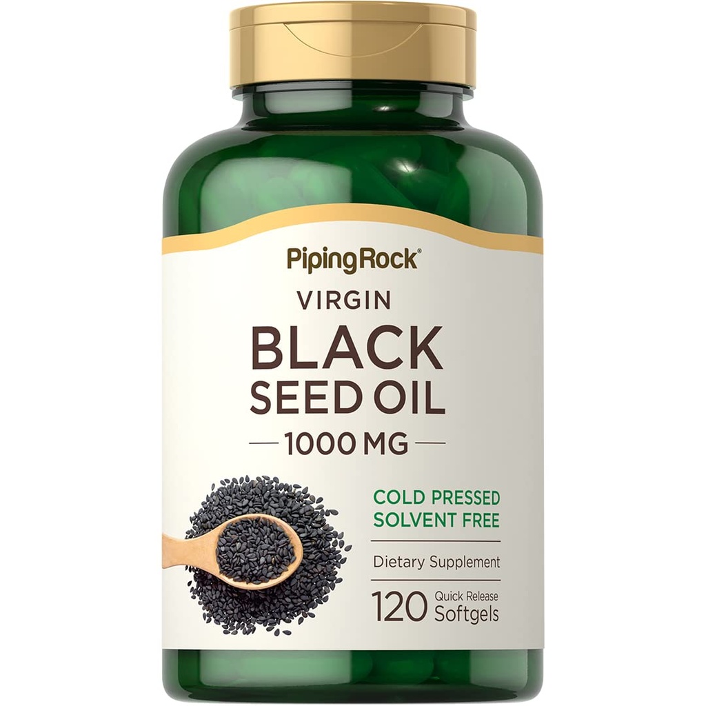 Piping Rock Black Seed Oil Softgel Capsules | 1000mg | 120 Pills | Cold Pressed Supplement | Nigella Sativa | Solvent Free, Non-GMO, Gluten Free