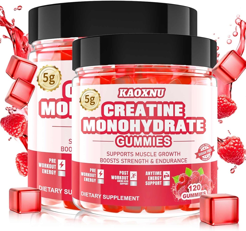 2 Pack Creatine Monohydrate Gummies for Men &amp; Women 120 CT - 5000mg de Monohidrato de Creatina por Serving - Sugar Free Chewable Creatine for Muscle Strength, Muscle Builder, Energy Boost
