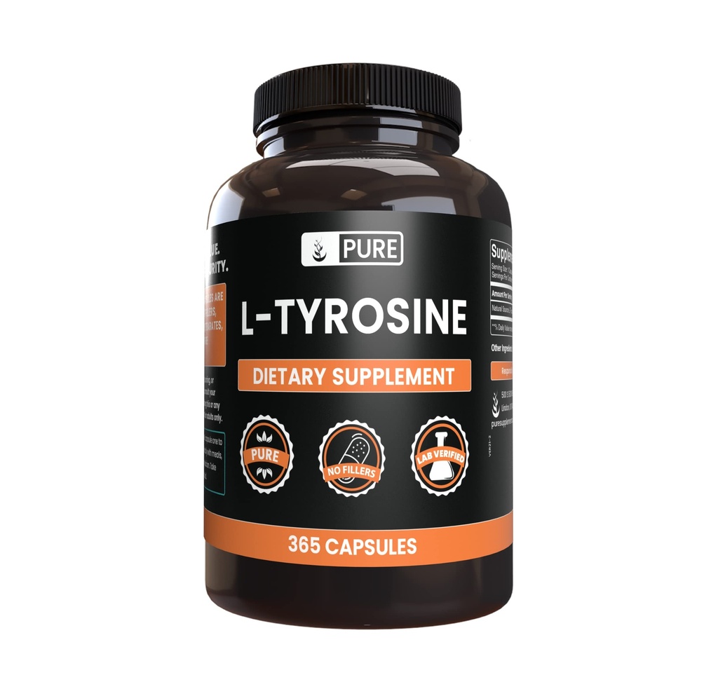 PURE ORIGINAL INGREDIENTES L-Tyrosine (365 cápsulas) No hay magnesio o rifles de arroz, siempre puro, lab Verificado
