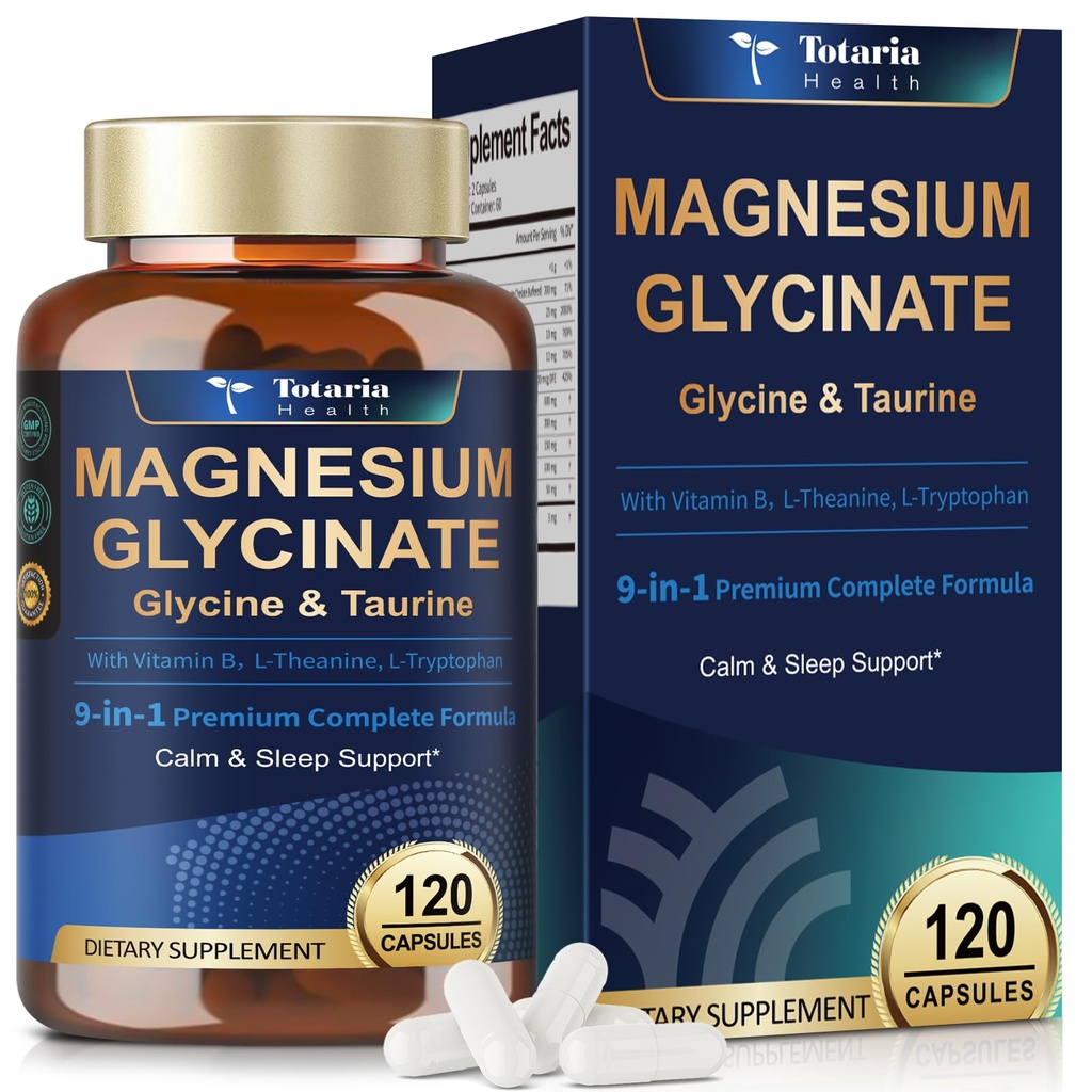 9-in-1 Magnesium Glycinate 1000mg - Support Stress Relief, Sleep, Nerves, Muscles, and Metabolism - Magnesium Vitamin B & Amino Acid Triple Complex | High Absorption Chelated Formula - 120 Capsules