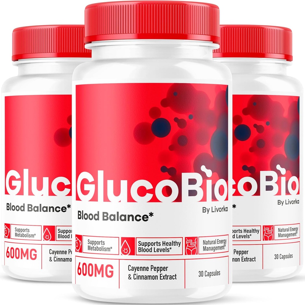 (3 Pack) GlucoBio Capsules - Píldoras oficiales de Gluco Bio Support, Fórmula avanzada para el equilibrio general, GlucoBio Pills, GlucoBio Suplemento, Glucovio Reseñas, 90 cápsulas para 3 meses