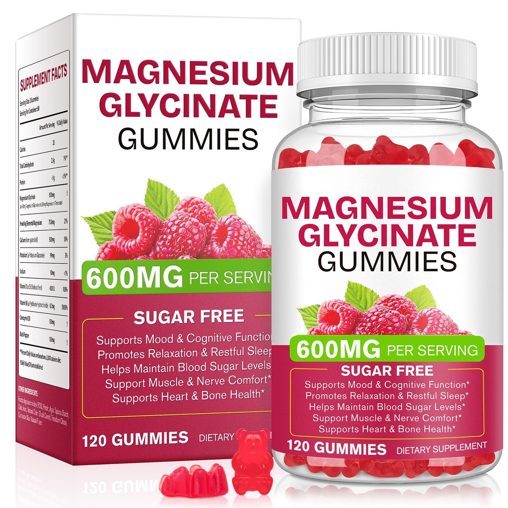 Magnesium Glycinate Gummies 120 Count - Sugar Free Magnesium Supplement - Supports for Sleep, Memory, Mood, Muscle, Relaxation, Heart & Bone Health