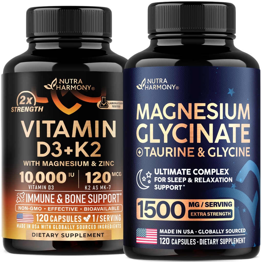 NUTRAHARMONY Vitamin D3 K2 & Magnesium Glycinate with Glycine Capsules