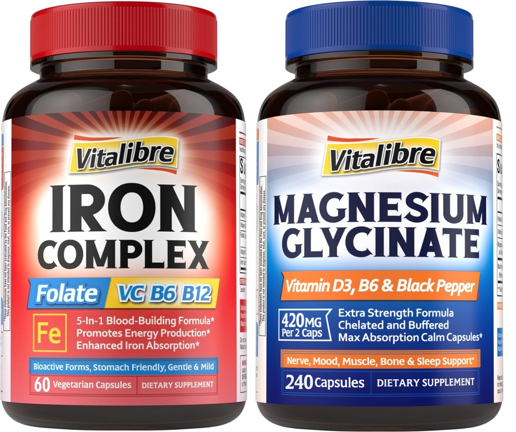 Vitalibre Iron Complex 60 Tablets and Magnesium Glycinate 240 Capsules