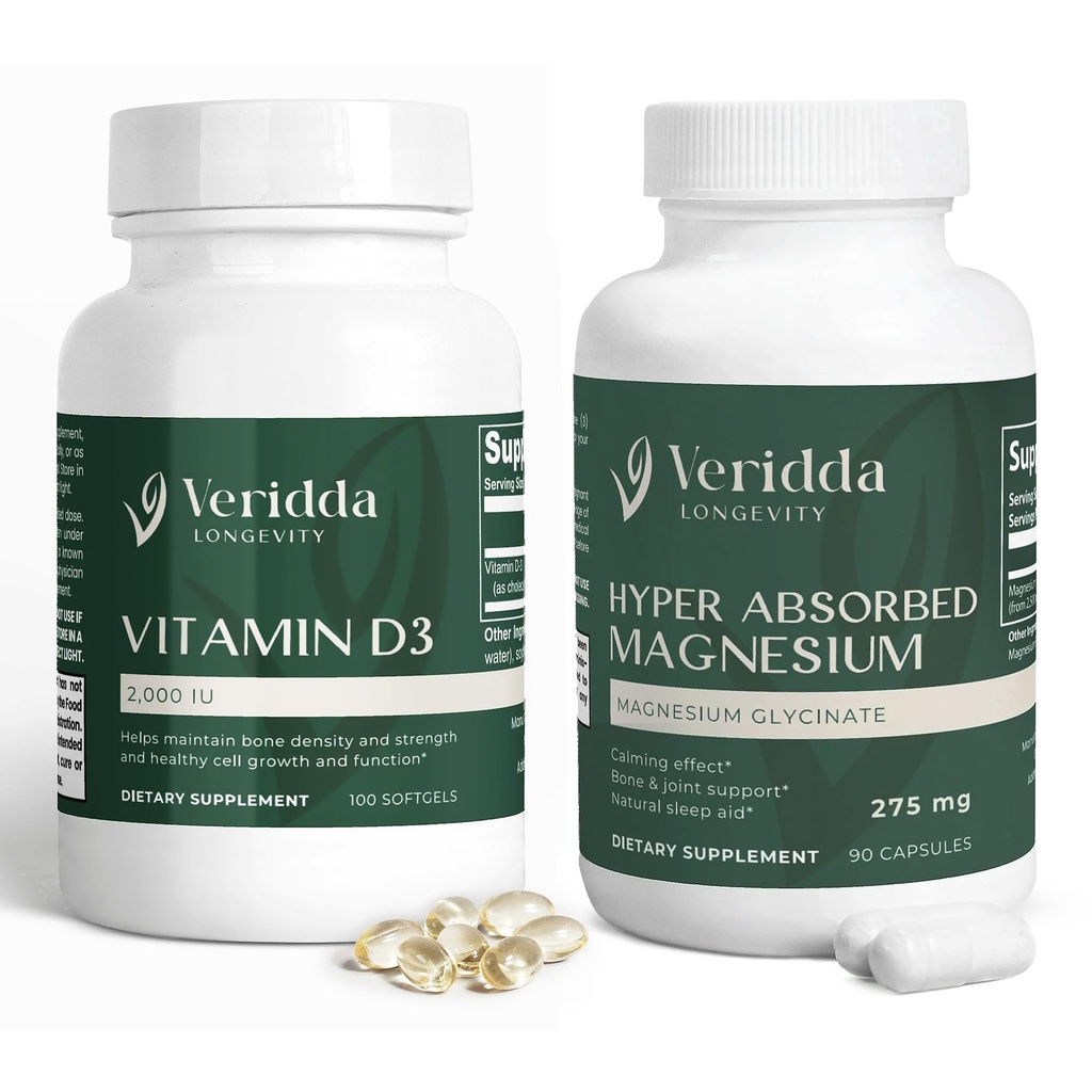 Immunity & Inflammation Defense Duo-Vitamin D3 2000 IU Softgels, Bone & Immune Support,100 Softgels and Hyper Absorbed Magnesium Glycinate 275 mg, Natural Sleep Aid, 90 Capsules