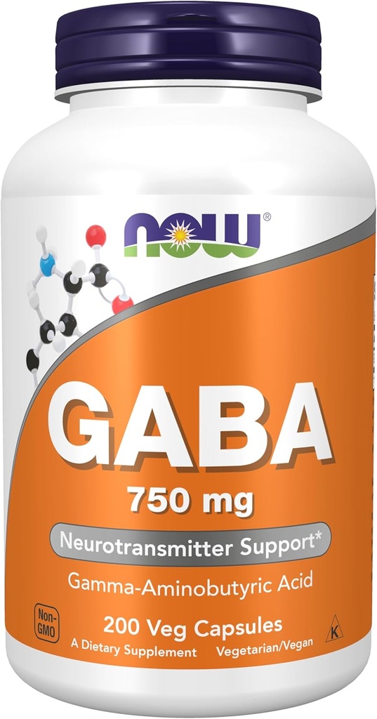 AHORA Suplementos de alimentos, GABA (ácido gamma-aminobutírico) 750mg, soporte neurotransmisor*, 200 cápsulas de verduras
