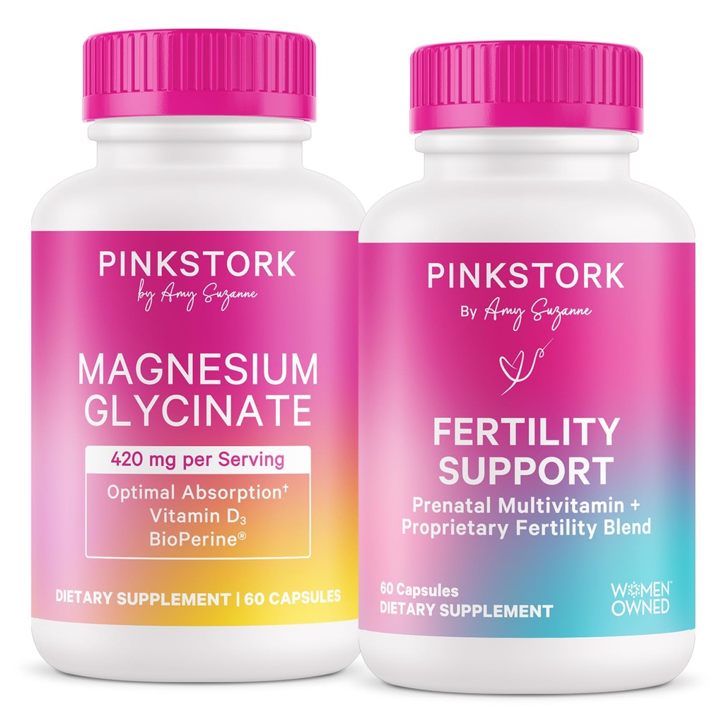 Pink Stork Magnesium Glycinate + Fertility Support Bundle, Magnesium Supplement for Women, Prenatal Vitamin for Conception