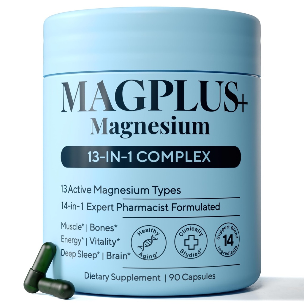 Magnesium Glycinate Complex Supplement, 900mg – 13-in-1 Magnesium L-Threonate, Citrate, Taurate & Malate for Women & Men – Liposomal Chelated Formula – Sleep, Muscle & Brain Support – 90 Capsules